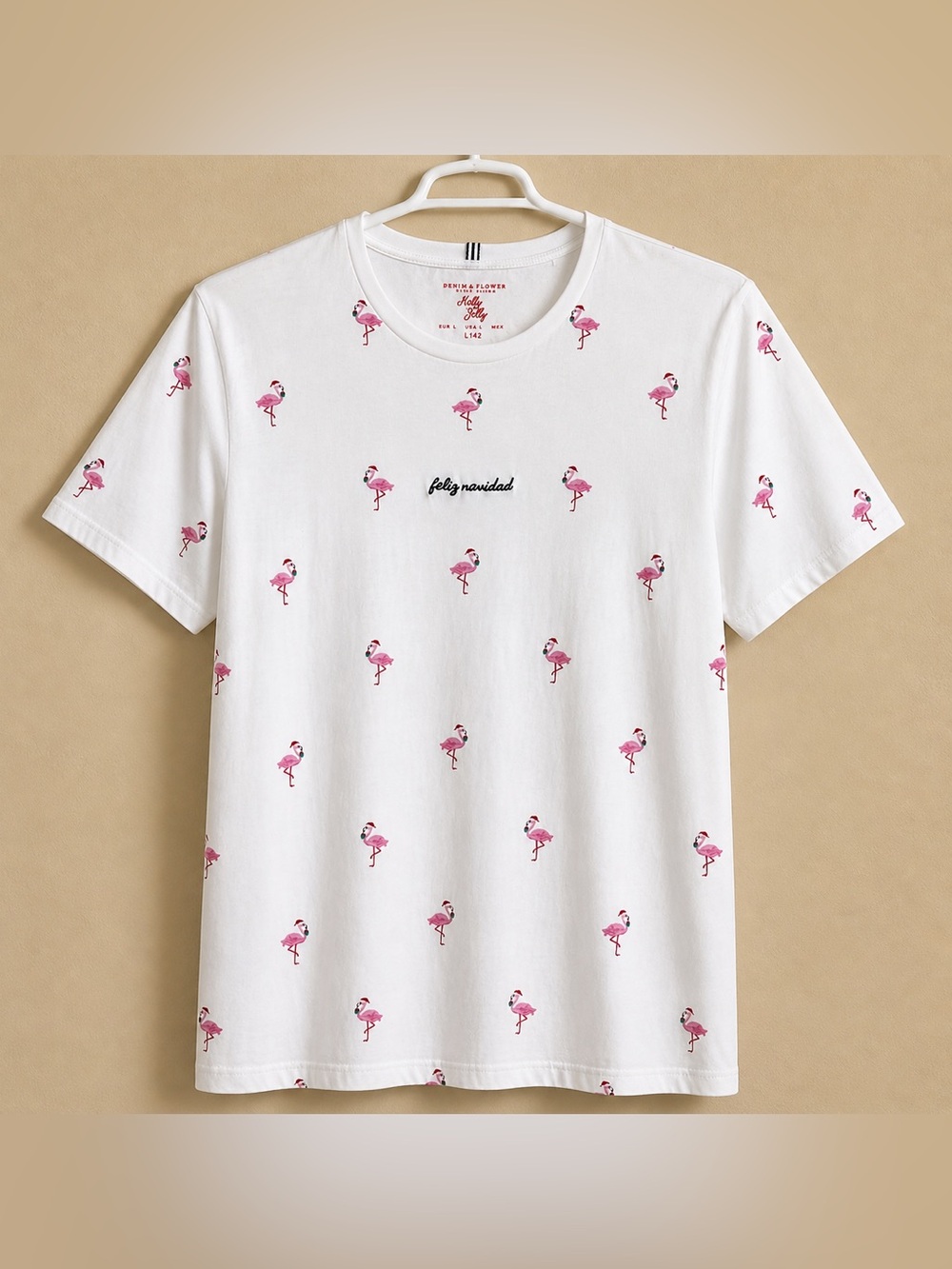 Denim & Flower Ricky Singh Flamingo Christmas T-Shirt Men’s Large Feliz Navidad